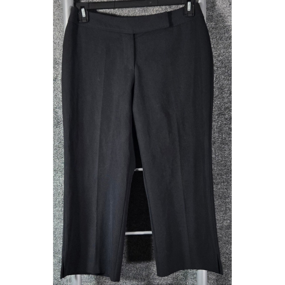 White House Black Market Black Cropped Dress Pants Sz 6 Side Slit Stretch 28x22